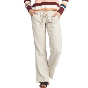 Roxy Oceanside Beach Pants Linen Blend Elastic Waist Drawstring Size Large